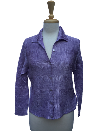 B326 - Long-sleeve, button-up crinkle top. Made in France.