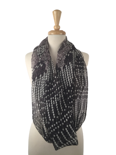 SIS-06 - Infinity Silk Scarf with Black and White Dots