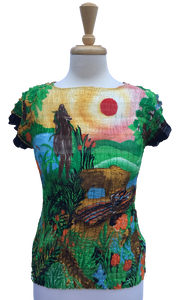 Crinkle 7  Crinkle top printed with colorful nature scene.  Made in France.