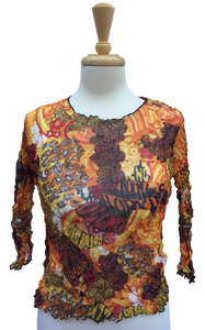 Crinkle 9  Long-sleeve crinkle top with colorful psychedelic print.  Made in France.