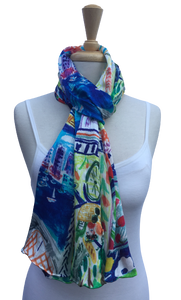 SPFA-04 - Cute and colorful scarf with illustrated city scenes.