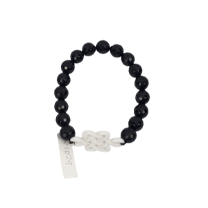 Black Stone Bracelet with White Knot Accent
