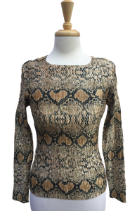 34 Long-sleeve crinkle top with snakeskin print.  Made in France