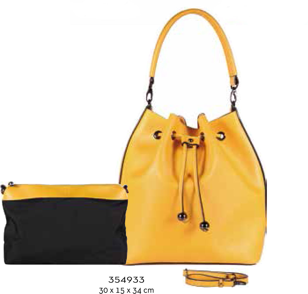 354933- Synthetic Leather Bucket Bag in Yellow
