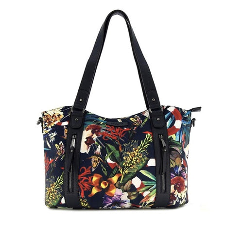615318 Nylon Shoulder Bag with Tropical Floral Print