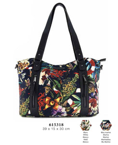 615318 Nylon Shoulder Bag with Tropical Floral Print