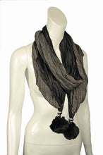 FPP - Dual-colored Scarf with Beaded Pom Pom Accents