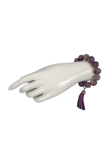 Light Purple and Grey Stone Bracelet with Tassel