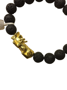 Volcanic Stone Bracelet with Gold Dragon Accent