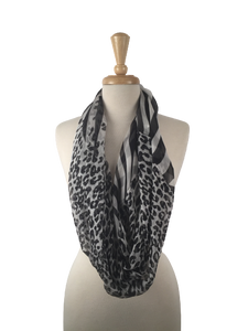 SIS-08 - Infinity Silk Scarf with Mixed Zebra and Leopard Print