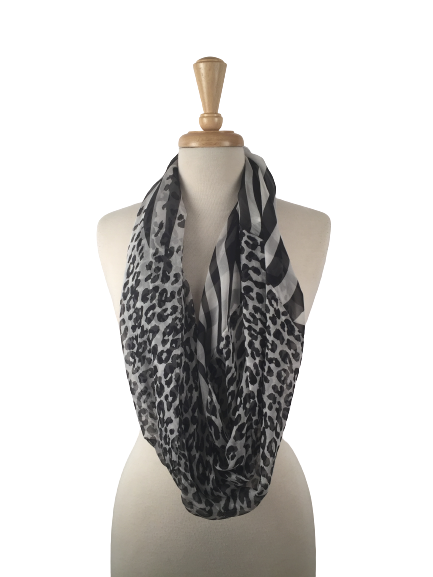 SIS-08 - Infinity Silk Scarf with Mixed Zebra and Leopard Print