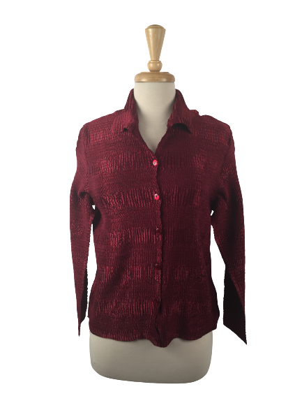 B326 - Button-up High Collar Crinkle Top - Made in France