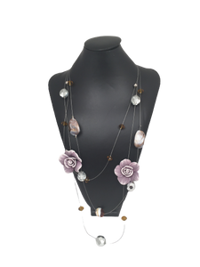 HX61P - Multi-strand Fashion Necklace with Eclectic Mix of Large Rosettes and Beads