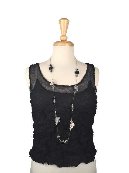 HX66P - Single-strand Fashion Necklace with Eclectic Mix of Rosettes and Beads