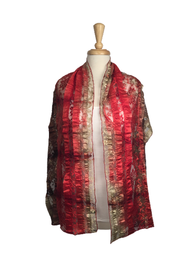 ES - Embroidered Lace Scarf with Floral Accent