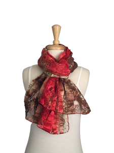 ES - Embroidered Lace Scarf with Floral Accent