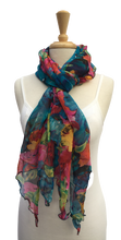 SLV-19 Brightly colored tropical floral print. In cool tones.