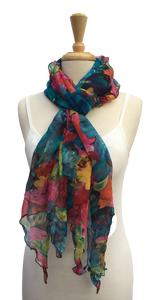 SLV-19 Brightly colored tropical floral print. In cool tones.