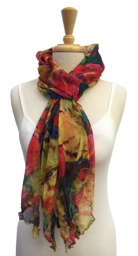 SLV-04  Brightly colored tropical floral print. In warm tones.