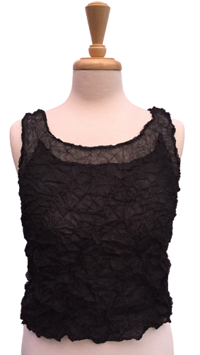 Crinkle 5  Sleeveless crinkle top with sheer neckline detail.  Made in France.
