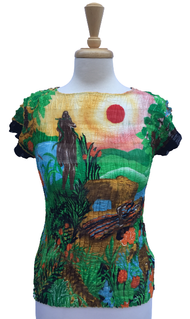 Crinkle 7  Crinkle top printed with colorful nature scene.  Made in France.