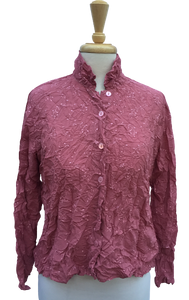 Crinkle 11 Long-sleeve, button-up crinkle top with allover leafy branch detailing. Made in France.