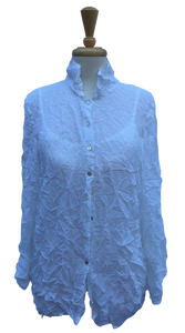 Crinkle 17 Long-sleeve, button-up crinkle top in white. Sheer.  Made in France.