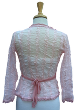 Crinkle 20 Long-sleeve, tie back crinkle top with pink stripes. Sheer.  Made in France.