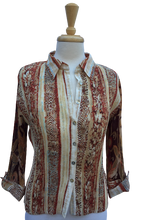 Crinkle 27 - Long-sleeve, button-up top with Bohemian and artsy striped print. Made in France.