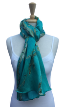SPFA-21 - Teal scarf with print of Van Gogh cherry blossom branches