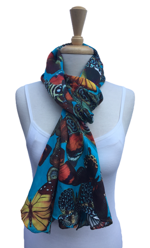 SPFA-22 - Bright blue scarf with butterflies.