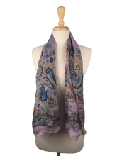 SLK15 - Long sheer scarf with paisley print in purple