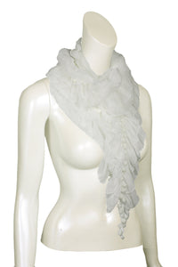 STR5 - Ruffled Scarf with Dangly Pom Poms