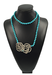 Aquamarine Stone Necklace with Roses