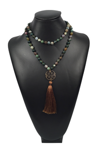Multicolored Stone Necklace with Tassel and Pendant